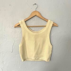 Zara Butter Yellow Pastel Ribbed Cropped Tank Top Minimalist Y2k 90s size Small
